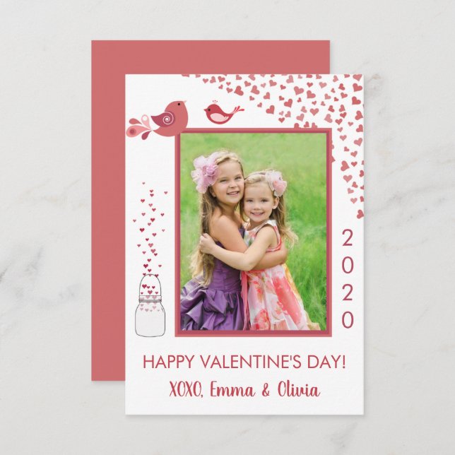 Liebesvögel Valentinstag Herzkarte Einladung (Vorne/Hinten)