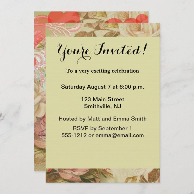 Liebesvögel Vintag antikes Herz Einladung (Vorne/Hinten)