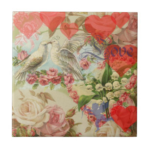 Liebesvögel Vintag antikes Herz Fliese