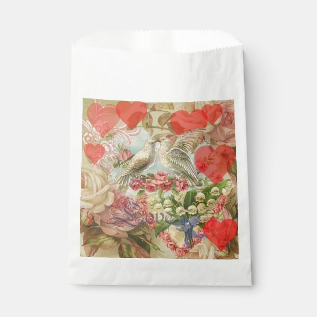 Liebesvögel Vintag antikes Herz Geschenktütchen (Vorderseite)