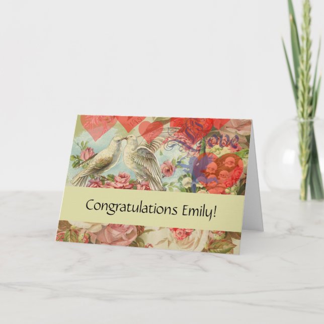 Liebesvögel Vintag antikes Herz Karte (Vorderseite)