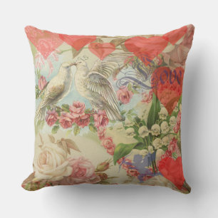 Liebesvögel Vintag antikes Herz Kissen