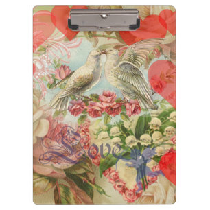 Liebesvögel Vintag antikes Herz Klemmbrett