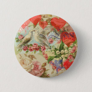 Liebesvögel Vintage Antike Herz Button