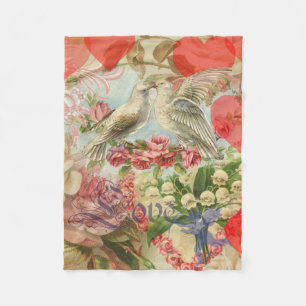Liebesvögel Vintage Antike Herz Fleecedecke
