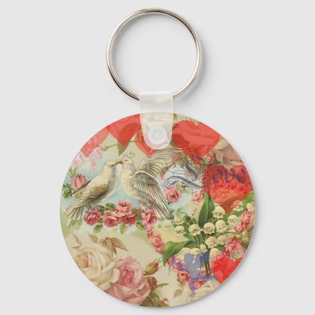 Liebesvögel Vintage antike Liebe Schlüsselanhänger (Vorderseite)