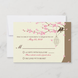 Liebesvögel Vintage-Käfig Kirschblüten RSVP Karte