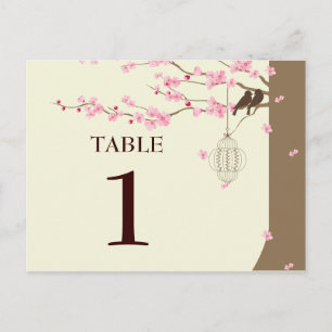 Liebesvögel Vintage-Käfig Kirschblüten Tisch # Postkarte