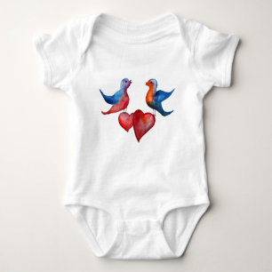Liebesvögel, Watercolor Birds Jersey Bodysuit Baby Strampler