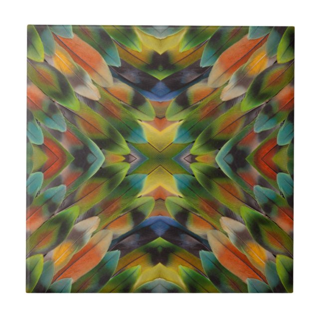 Liebesvogelfeder-Kaleidoskop Fliese (Vorderseite)