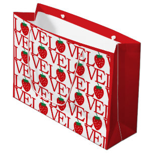 Liebeswort Kunst Erdbeer Muster Rot Valentinstag Große Geschenktüte