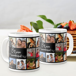 Liebeszitat 20 quadratische Fotocollage Schwarz Jumbo-Tasse