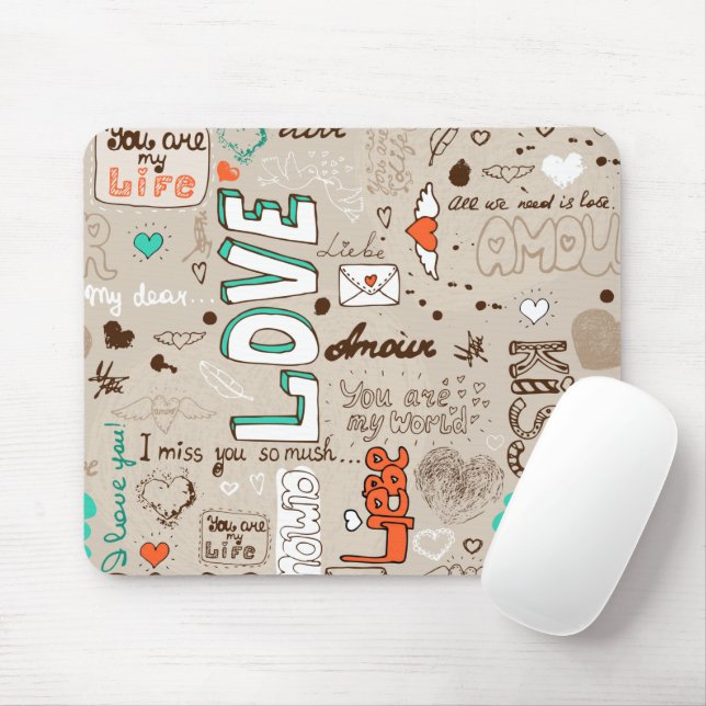 Liebeszitate-Doodle-Muster Mousepad (Mit Mouse)