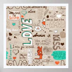Liebeszitate-Doodle-Muster Poster