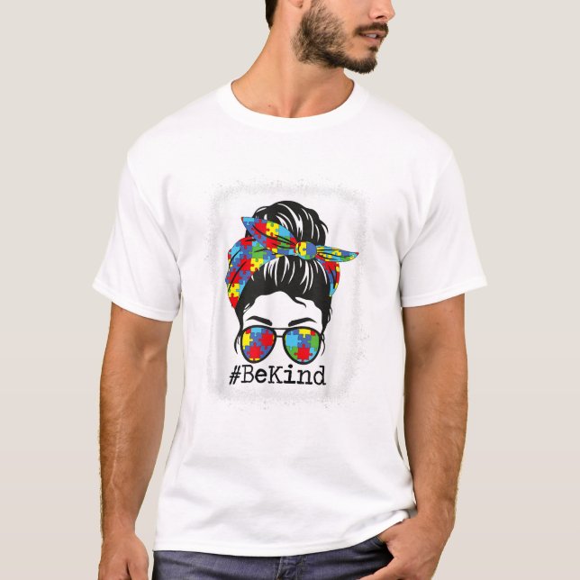 Liebevolle Autismus-Aufklärung Unordentlicher Dutt T-Shirt (Vorderseite)