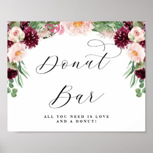 Liebevolle Blumen-Donut-Bar-Kalligrafie-Hochzeitst Poster