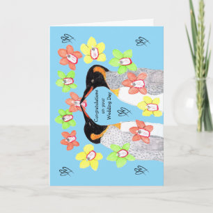 Liebevolle Blumenpinguine an Ihrem Hochzeitstag Karte