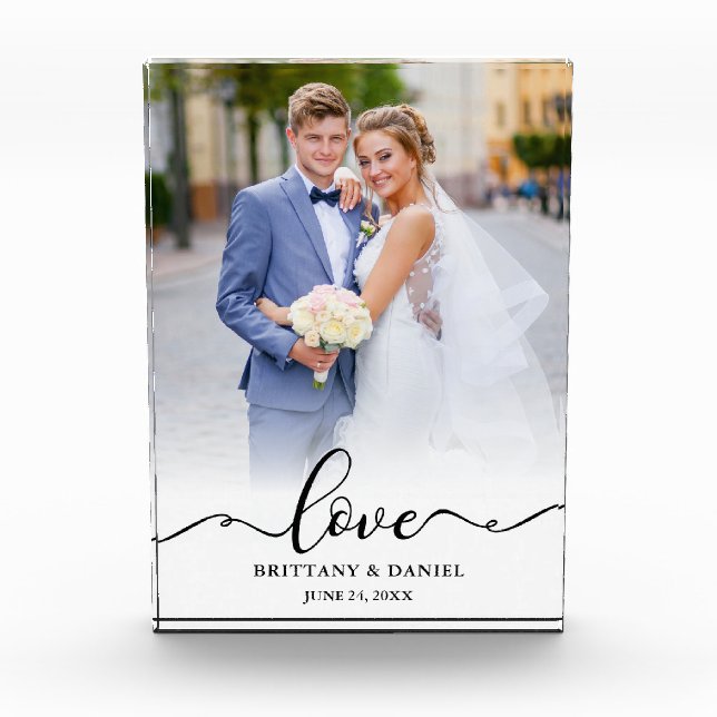 Liebevolle elegante schwarze Schrift Braut Bräutig Fotoblock (Vorderseite)