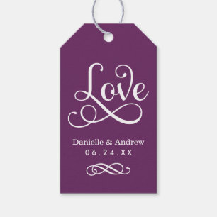 Liebevolle elegante violette Kalligrafie-Monogramm Geschenkanhänger