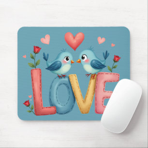 Liebevolle Liebesvögel Pastell Cottagecore Kunst Mousepad