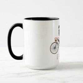 Liebevolle Paare auf einer Tandemfahrrad-Tasse Tasse
