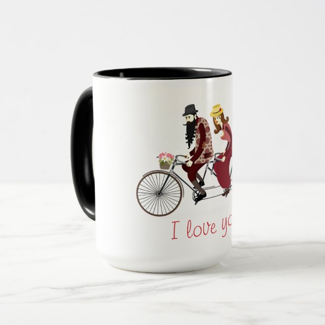 Liebevolle Paare auf einer Tandemfahrrad-Tasse Tasse (Vorderseite Links)