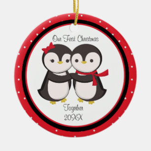 Liebevolle Pinguin-Paar-Weihnachtsverzierung Keramik Ornament