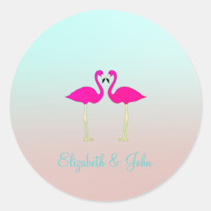 Liebevolle rosa Flamingos - Personalisiert Runder Aufkleber