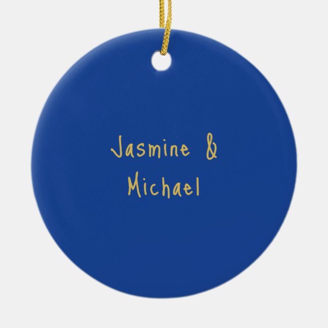 Liebevolle Schicke Kalligrafie-Paarnamen Blau & Go Keramik Ornament (Vorne)