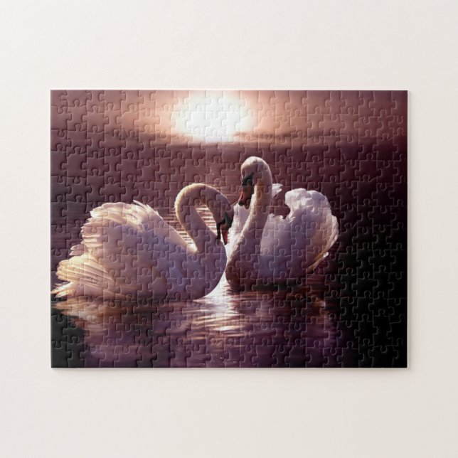 Liebevolle Schwäne, die ein Herz bilden Puzzle (Horizontal)
