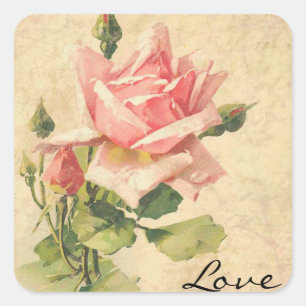 Liebevolle Vintage-Shabby-Chic-Rosetten-Blumen-Auf Quadratischer Aufkleber