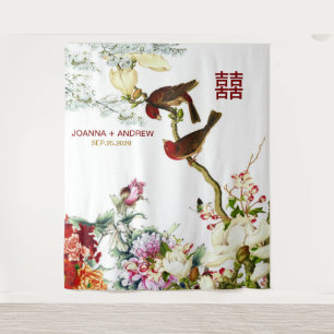 Liebevolle Vögel & Blumen Chinesische Hochzeit © Wandteppich