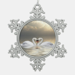 Liebevolle Weihnachtsschwäne Schneeflocken Zinn-Ornament