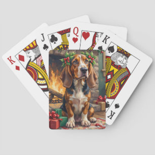 Liebevoller Basset Hound Hund mit Weihnachtsgirlan Spielkarten