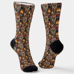 Liebevoller Basset Hound Hund mit Weihnachtskranz Socken