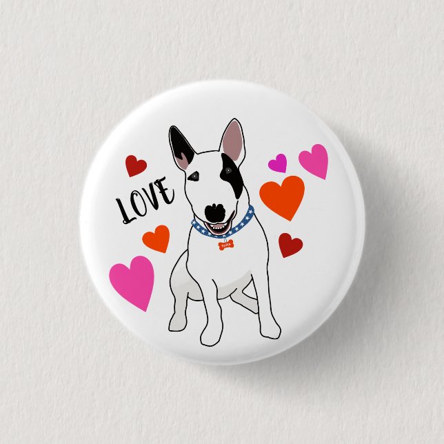 Liebevoller Englischer Bull Terrier sendet seine L Button (Vorderseite)