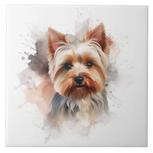 Liebevoller Kurzhaar-Yorkshire-Terrier-Aquarell Fliese