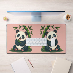 Liebevoller Panda umarmt Bambus - Süße Cartoon-Kun Schreibtischunterlage