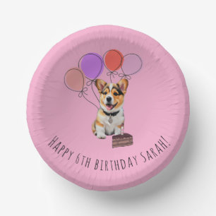 Liebevoller Rosa Corgi Geburtstag Anpassbar Pappteller