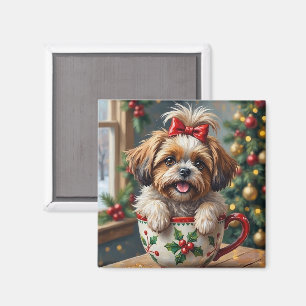 Liebevoller Shih Tzu Hund in Weihnachtstassen-Cozy Magnet