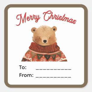 Liebevoller Teddybär (F) Weihnachtsgeschenk-Etiket Quadratischer Aufkleber