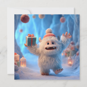 Liebevolles flauschiges Yeti-Wesen feiert Feiertagskarte
