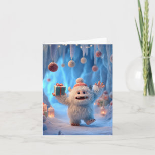 Liebevolles Fluffiges Yeti-Wesen beim Feiern Feiertagskarte