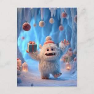 Liebevolles Fluffiges Yeti-Wesen feiert Feiertagspostkarte
