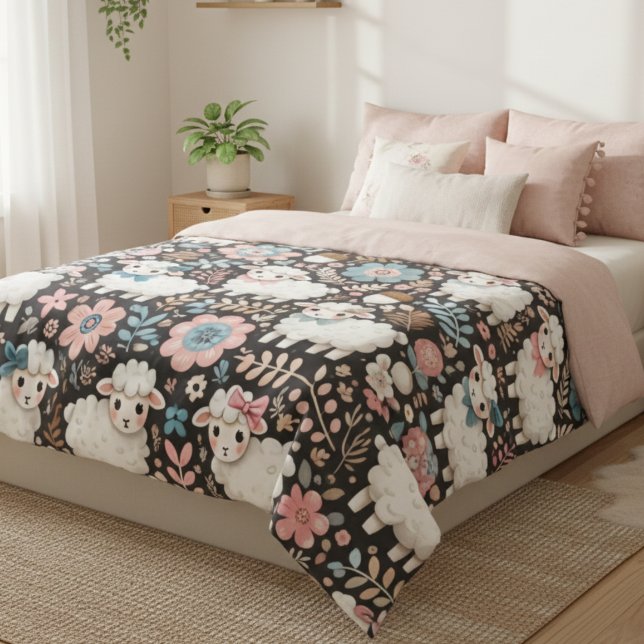 Liebevolles Lamm-Blumen-Kinderzimmer-Decke Fleecedecke (Von Creator hochgeladen)