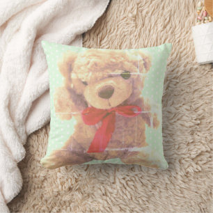 Liebevolles Mintgrün Vintage Teddybär-Kinderzimmer Kissen