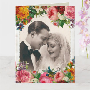 Liebevolles Vintage-Paar Hochzeitsrosen Karte