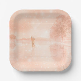 Liebhaber auf einem gefrorenen Teich Pappteller