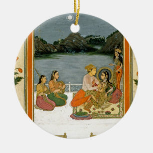 Liebhaber auf einer Terrasse durch einen moonlit Keramikornament