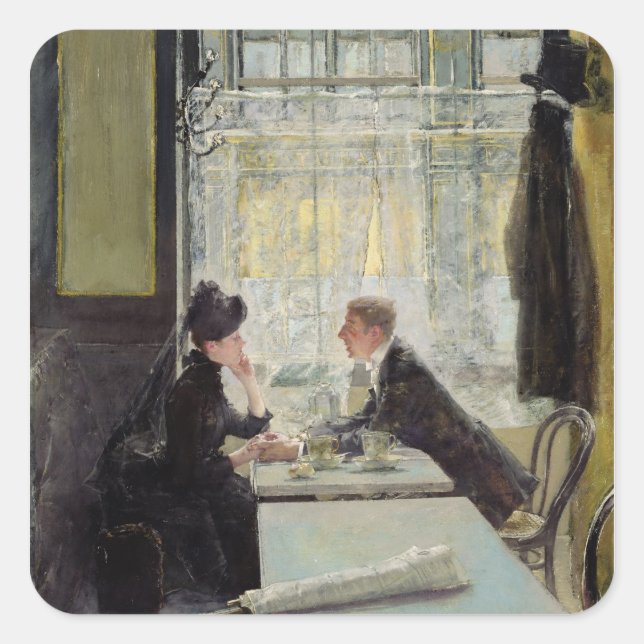 Liebhaber des Cafés Quadratischer Aufkleber (Vorderseite)